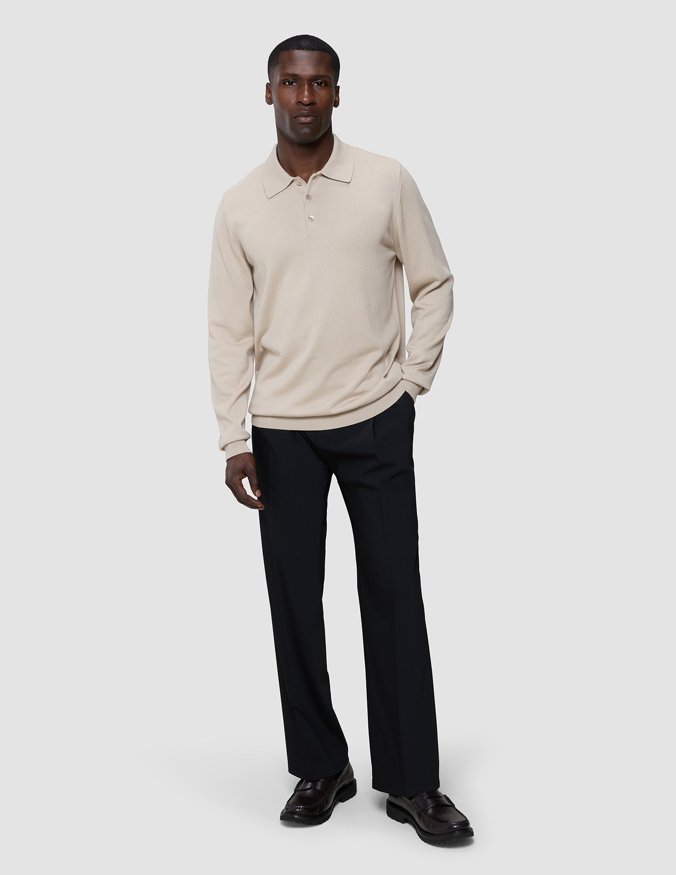 Everyday Knit Long Sleeve Polo Birchwood